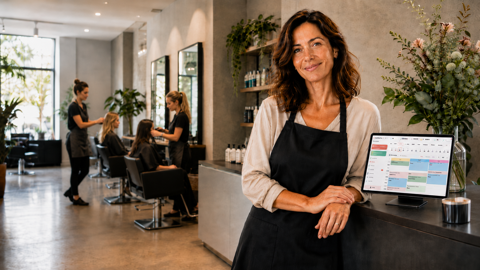 Parrucchiera al lavoro in salone di bellezza